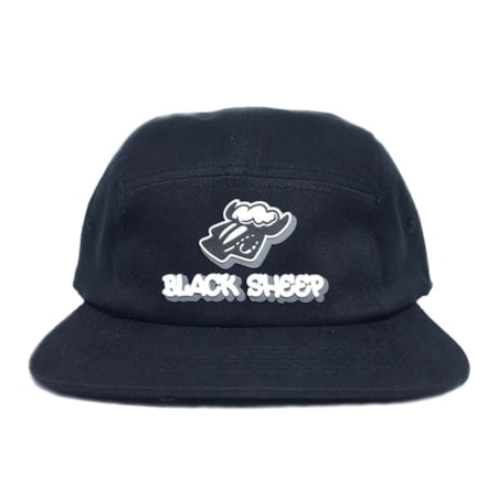 Boné Five Panel Black Sheep Ovelha Face Escrita Emborrachado Preto