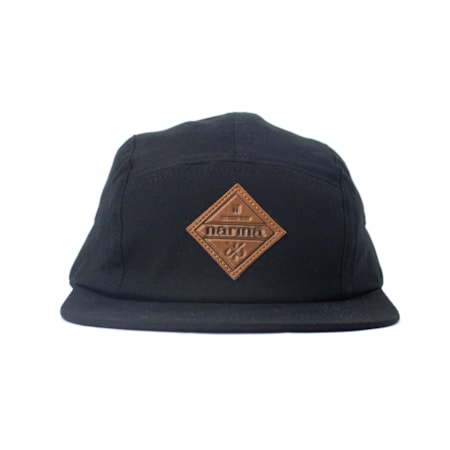 Bone Narina Five Panel Logo Couro Preto