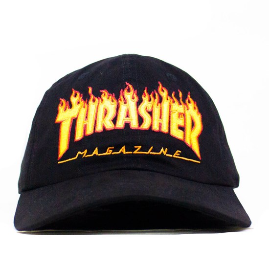 Boné Thrasher Dad Hat Flame Aba Curva Preto