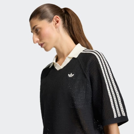 Camisa Polo Adidas Feminina Crochet Black White KC6491