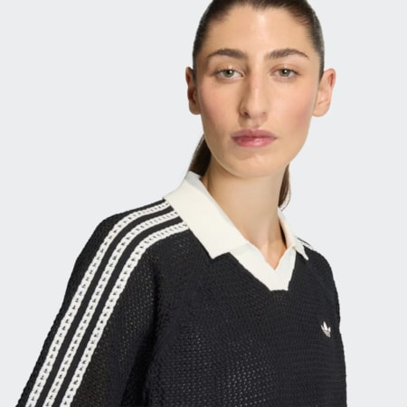 Camisa Polo Adidas Feminina Crochet Black White KC6491