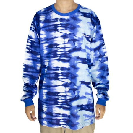 Camiseta Classic Manga Longa Tie Dye Azul