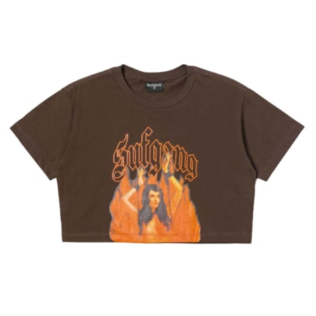 Camiseta Cropped Sufbabys Fire Brown