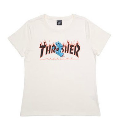 Camiseta Feminina Thrasher x Santa Cruz Screaming Flame Logo Branco