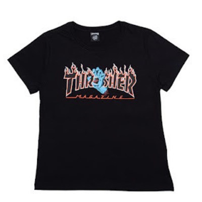 Camiseta Feminina Thrasher x Santa Cruz Screaming Flame Logo Preta