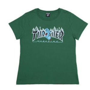 Camiseta Feminina Thrasher x Santa Cruz Screaming Flame Logo Verde