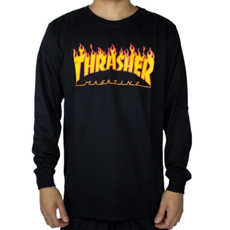 Camiseta Thrasher Manga Longa Frame Logo Preta