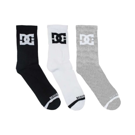 Meia Dc Shoes Kit 3 Cano Medio Branco Preto Cinza