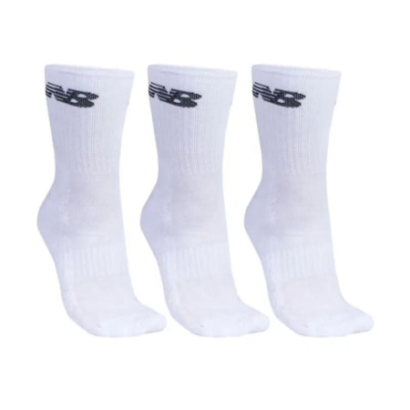 Meia New Balance Cano Alto Kit 3 Unidades Branco