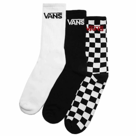 Meia Vans Classic Crew Pack 3 Black Checkerboard VN000XSE95Y