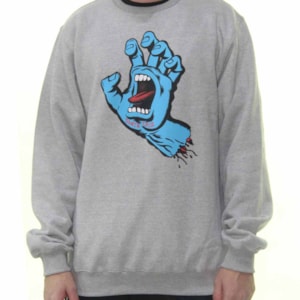 Moletom Santa Cruz Careca Screaming Hand Front Crew Cinza