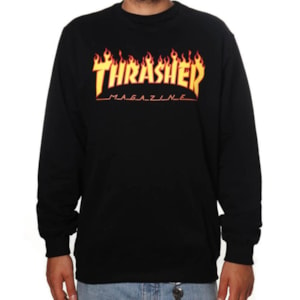 Moletom Thrasher Careca Flame Logo Preto